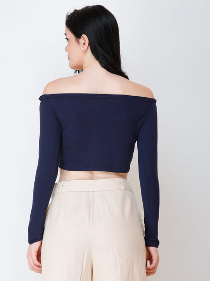 SCORPIUS Navy Blue off shoulder crop top