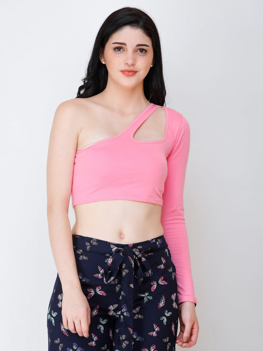 SCORPIUS Pink one shoulder crop top