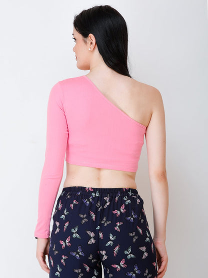 SCORPIUS Pink one shoulder crop top