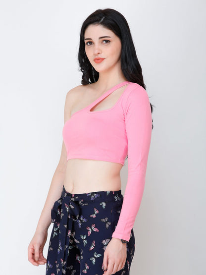 SCORPIUS Pink one shoulder crop top