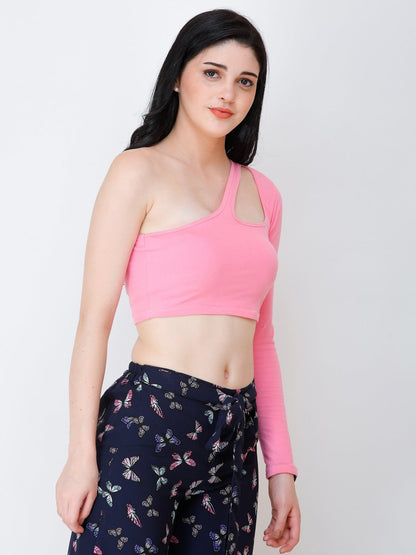 SCORPIUS Pink one shoulder crop top