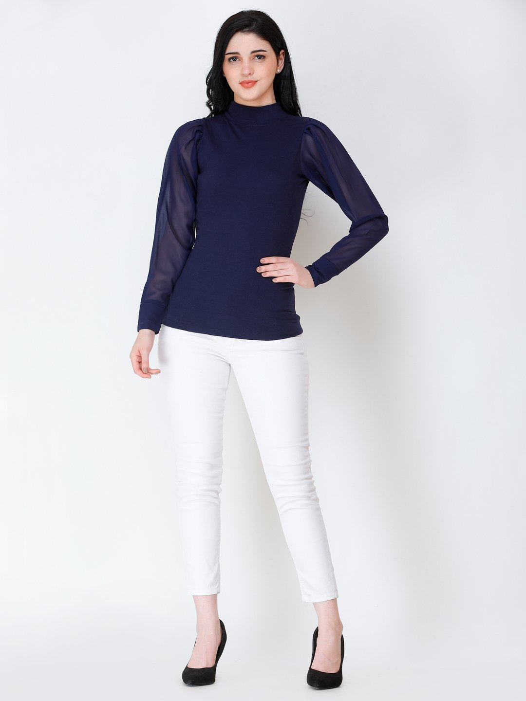 SCORPIUS Navy Blue High neck regular top