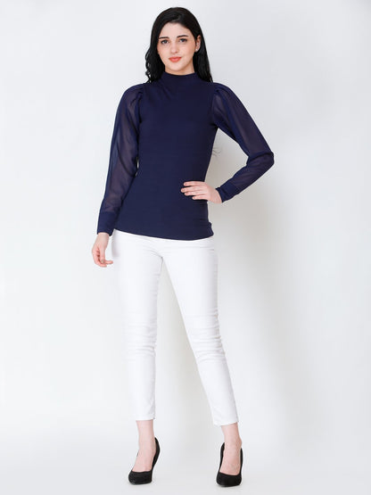 SCORPIUS Navy Blue High neck regular top