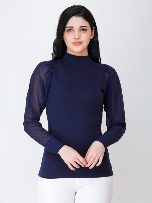 SCORPIUS Navy Blue High neck regular top