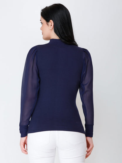 SCORPIUS Navy Blue High neck regular top