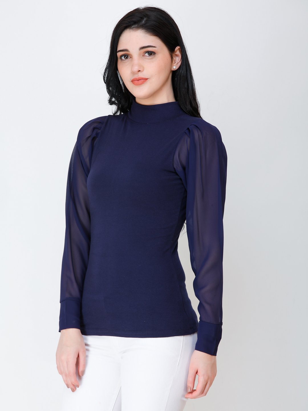 SCORPIUS Navy Blue High neck regular top
