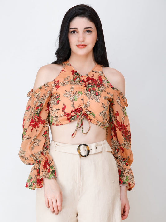 SCORPIUS printed floral styled front crop top