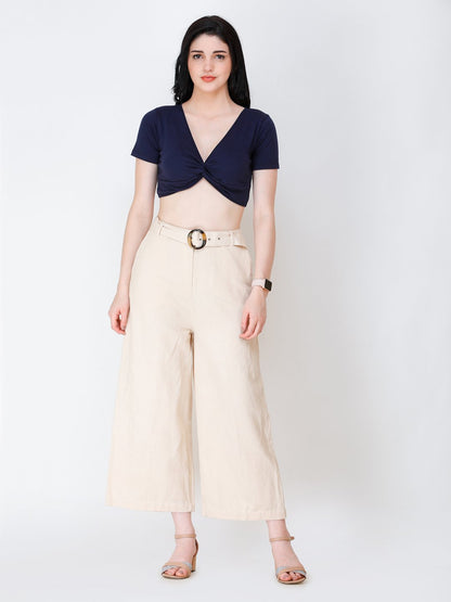SCORPIUS Knotted navy blue crop top