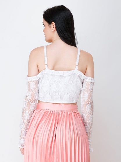 SCORPIUS White net cold shoulder crop top