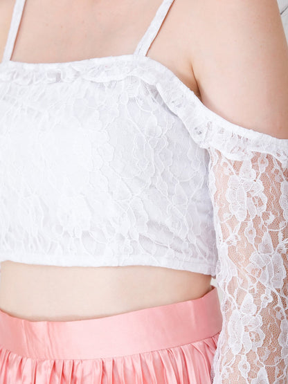 SCORPIUS White net cold shoulder crop top