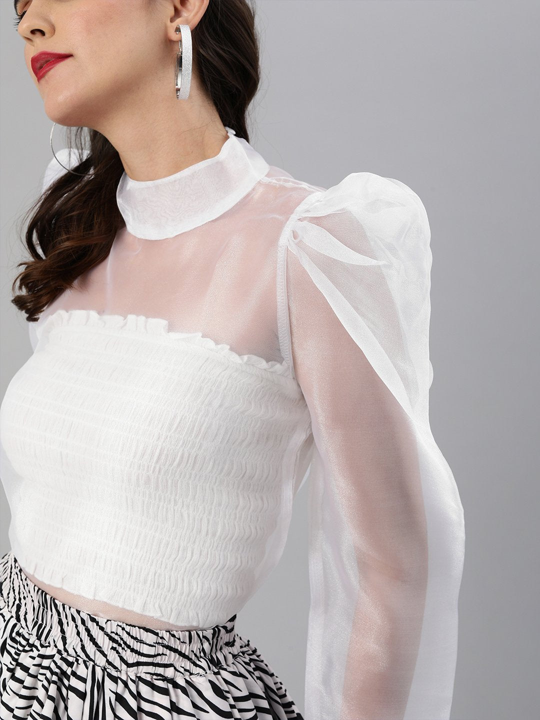 SCORPIUS Power shoulder transparent white organza top