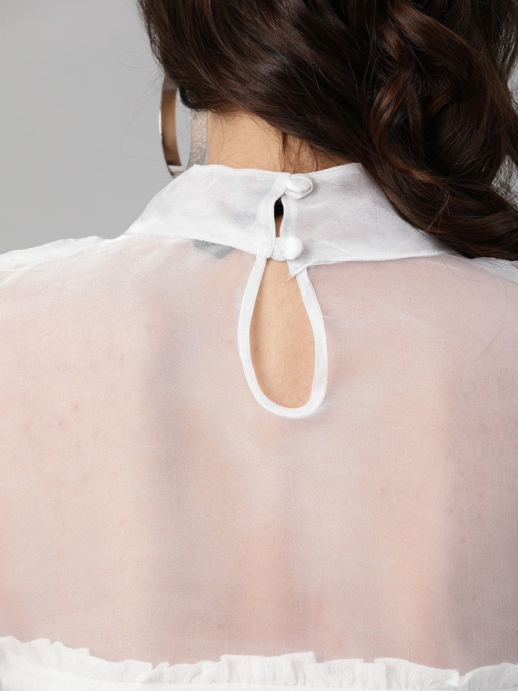 SCORPIUS Power shoulder transparent white organza top