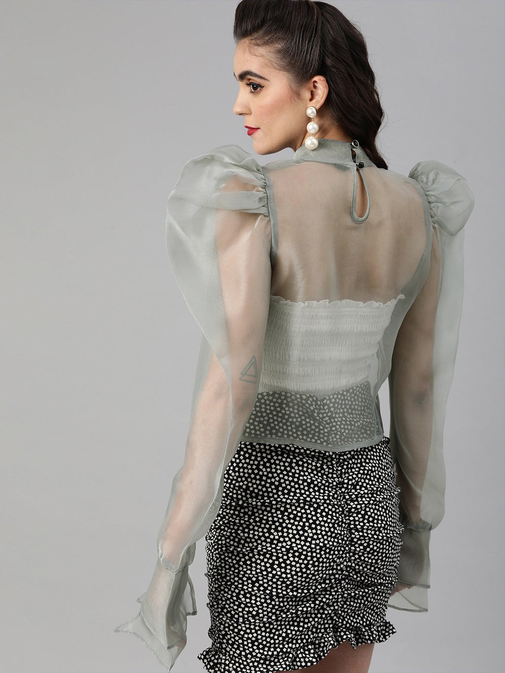 SCORPIUS Power shoulder Grey Transparent top