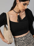 SCORPIUS Power shoulder Black hoseiry crop top