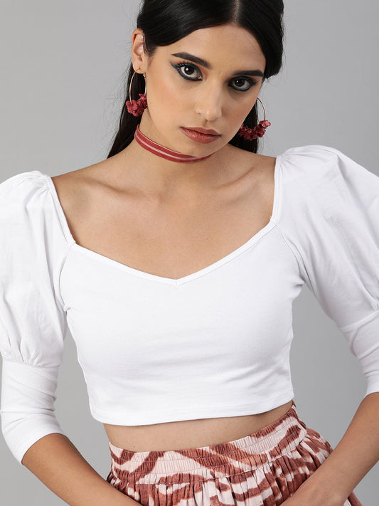 SCORPIUS Power shoulder White hoseiry crop top