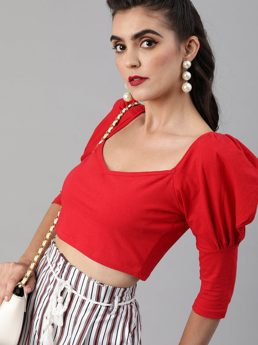 SCORPIUS Power shoulder Red hoseiry crop top