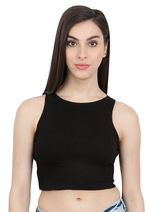 Black Solid Crop Top