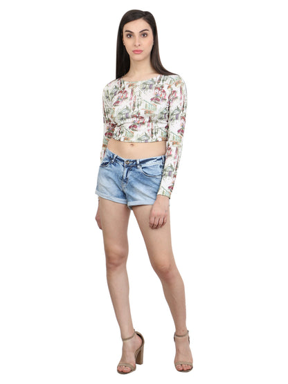 White Printed Crop Top