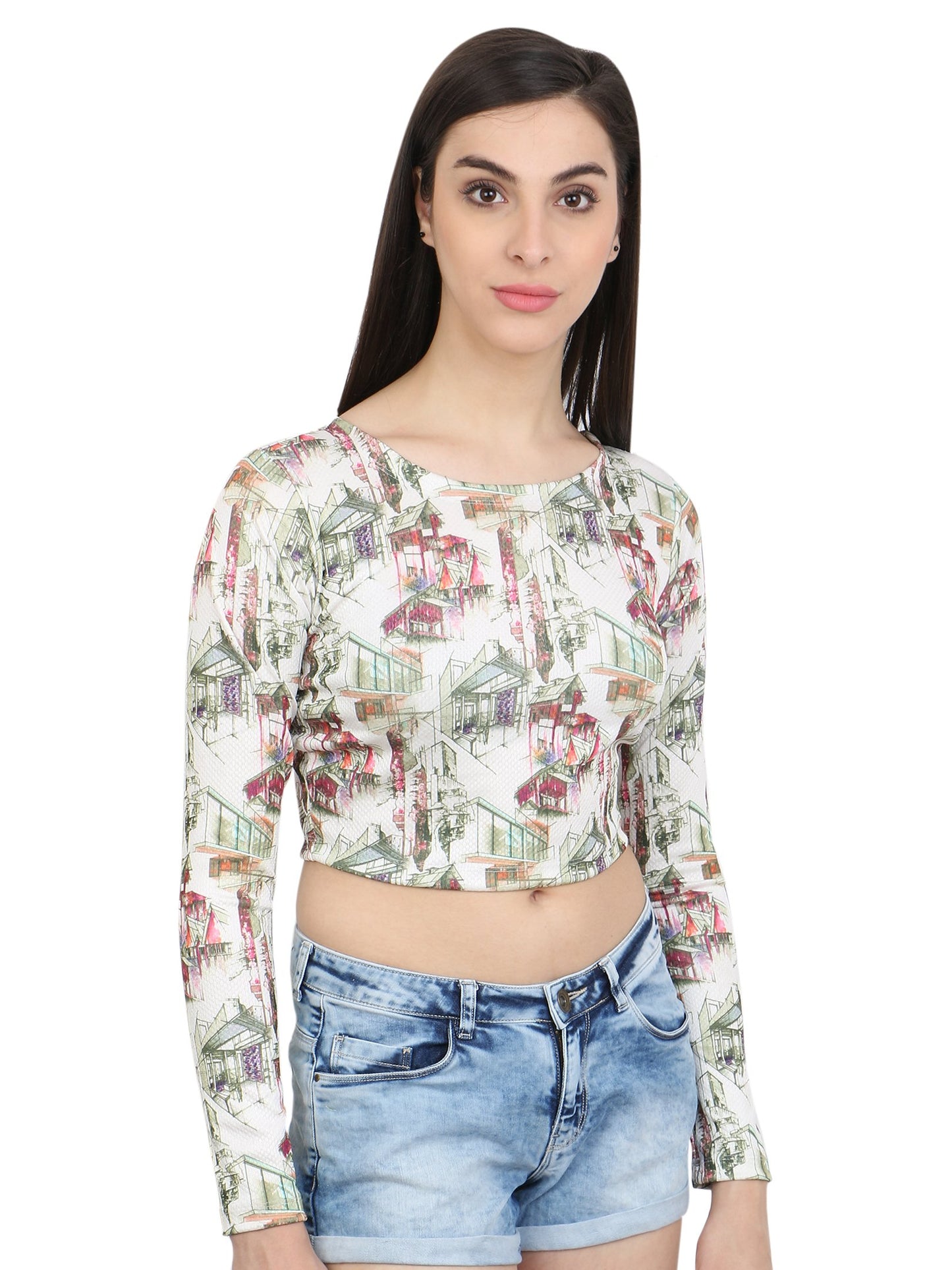 White Printed Crop Top