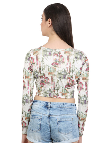 White Printed Crop Top