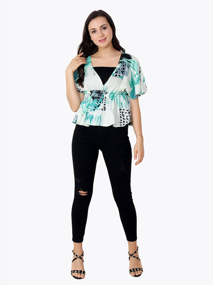 White Printed Top