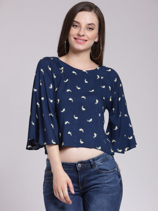 Navy Printed Top