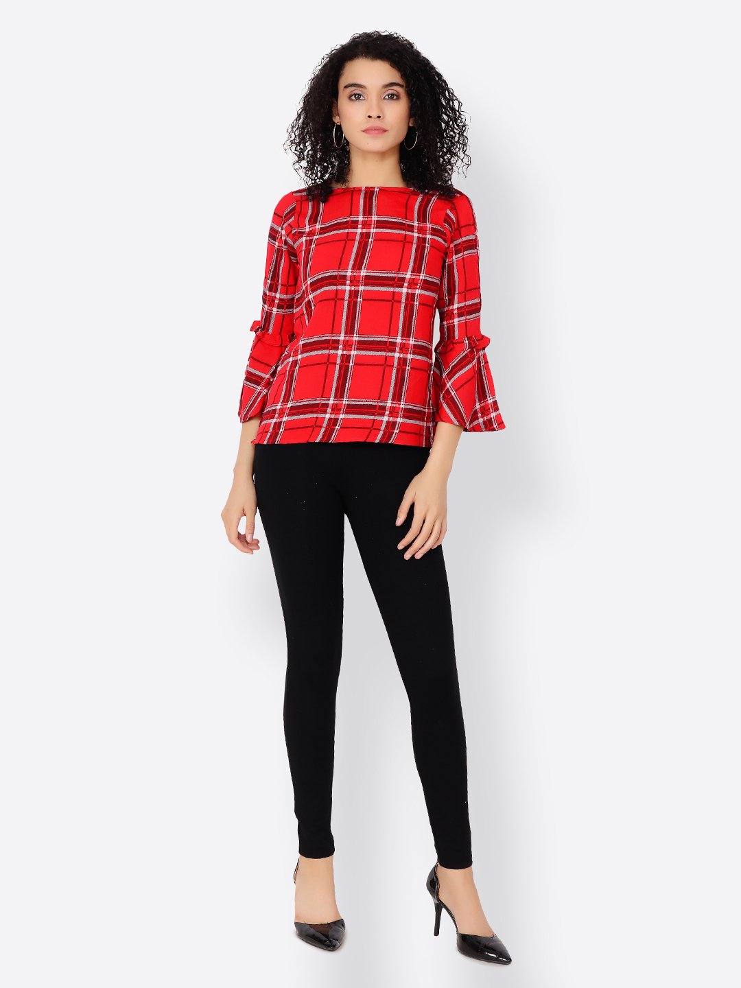 Cation Red Checkered Top