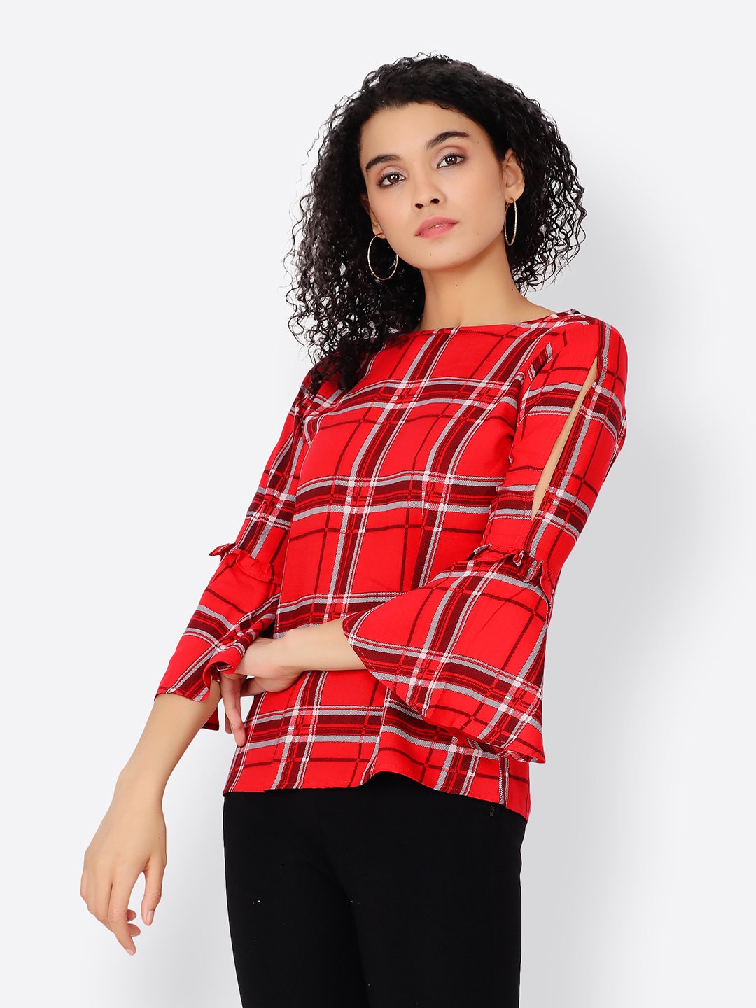 Cation Red Checkered Top