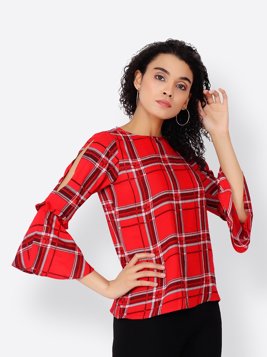 Cation Red Checkered Top