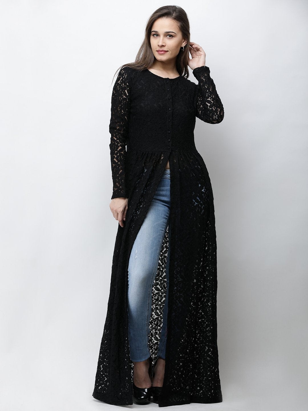 Buy Eavan Black Lace Straight Kurti for Womens Online  Tata CLiQ