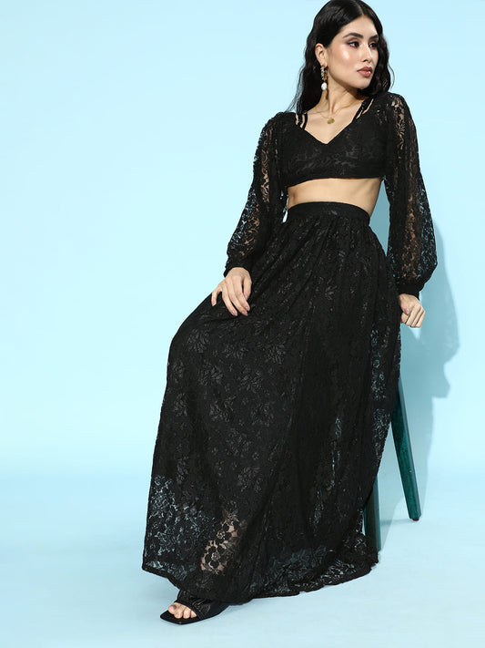 SCORPIUS Black Net Top and Skirt Coord Set