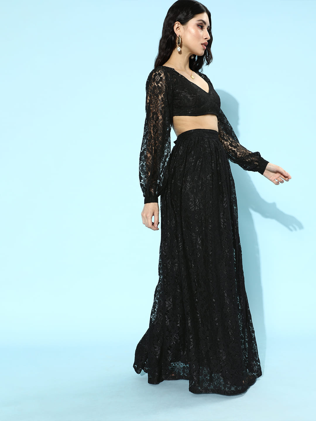 SCORPIUS Black Net Top and Skirt Coord Set