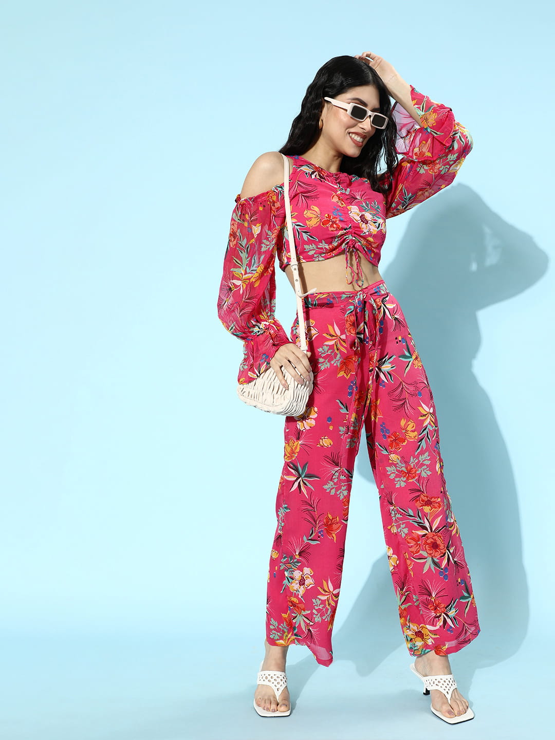 SCORPIUS Croptop and Pants Pink Printed coord set