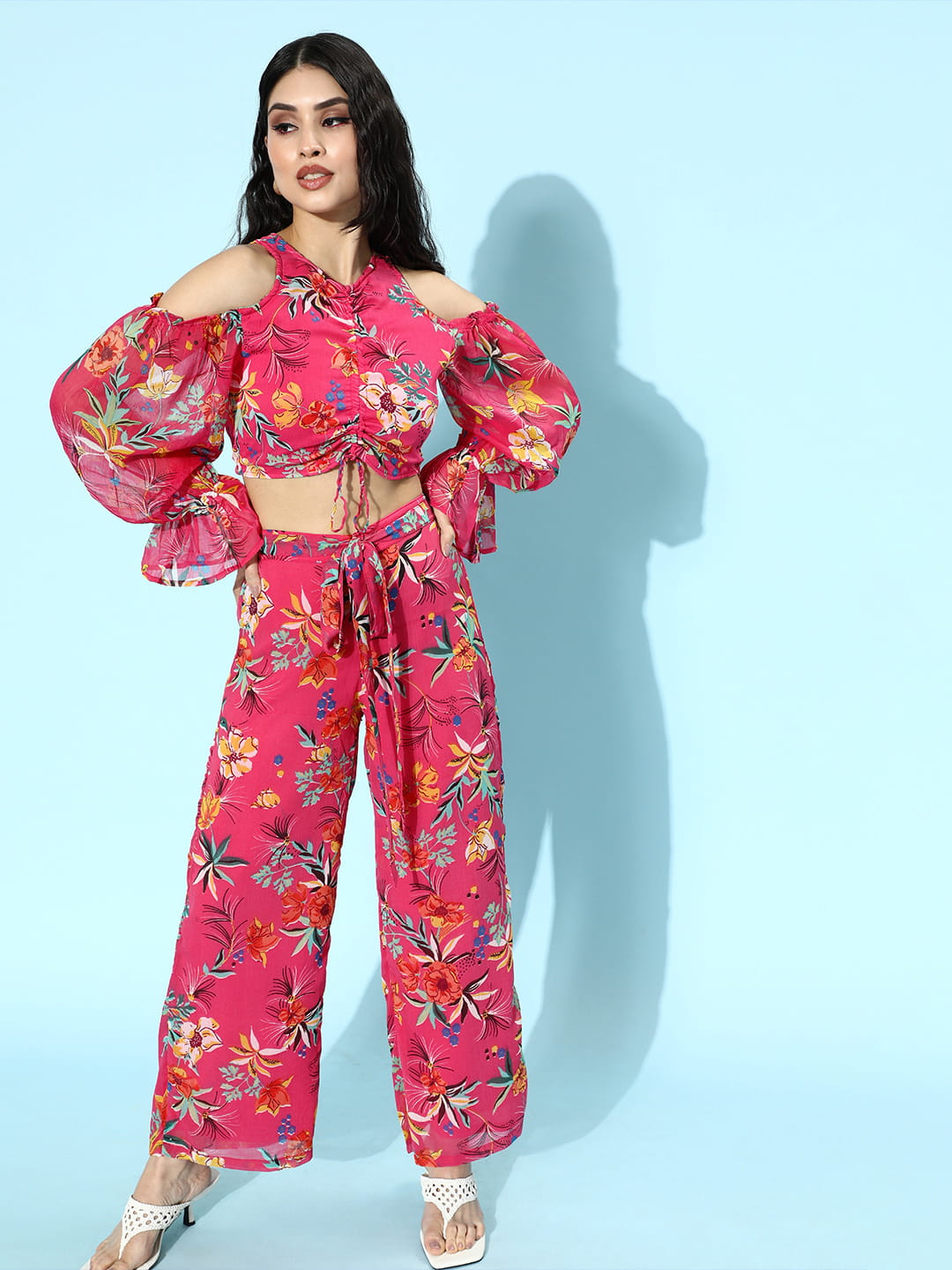 SCORPIUS Croptop and Pants Pink Printed coord set