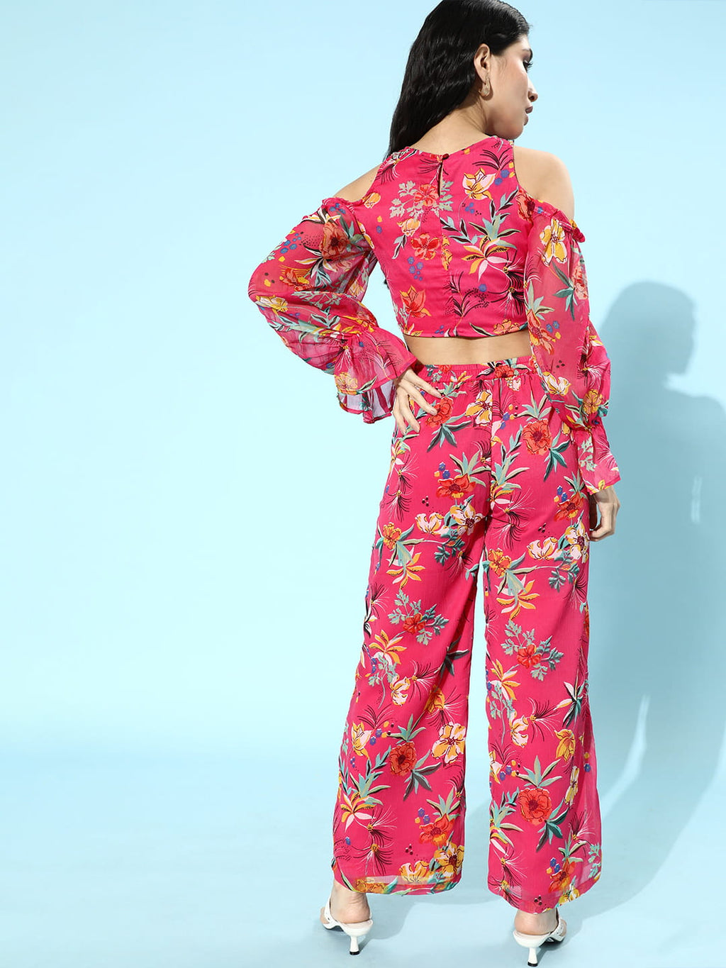 SCORPIUS Croptop and Pants Pink Printed coord set