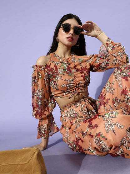 SCORPIUS Croptop and Pants Orange Printed coord set