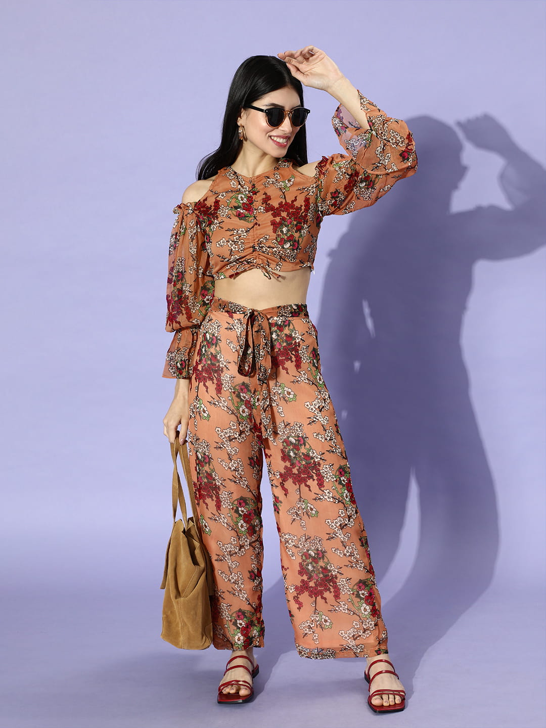 SCORPIUS Croptop and Pants Orange Printed coord set