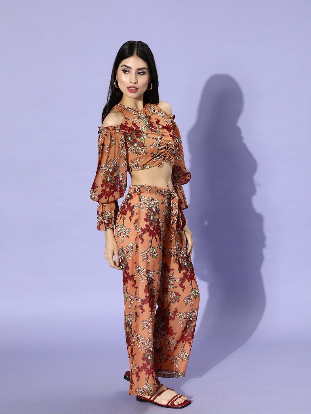 SCORPIUS Croptop and Pants Orange Printed coord set