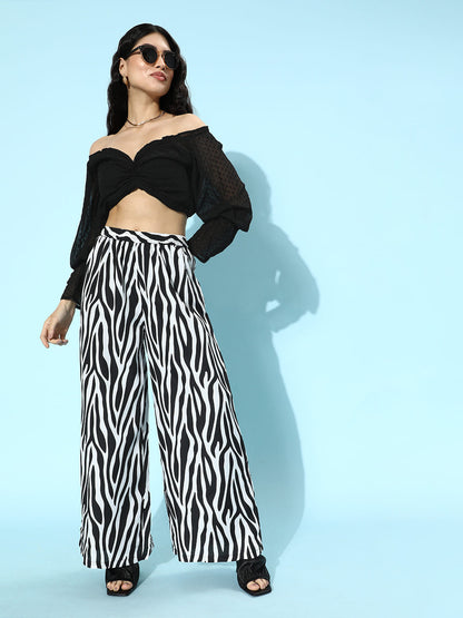 SCORPIUS Black & White Printed pants with Croptop