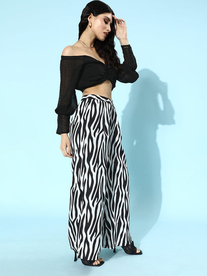 SCORPIUS Black & White Printed pants with Croptop