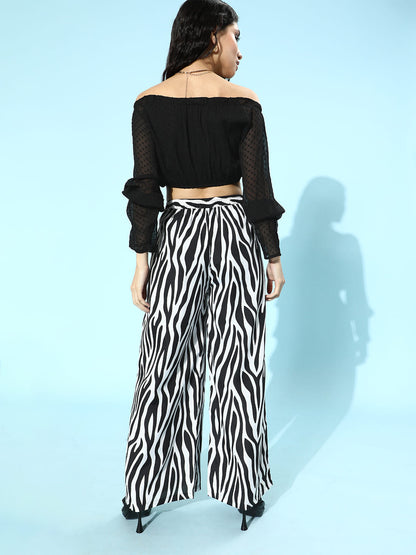 SCORPIUS Black & White Printed pants with Croptop