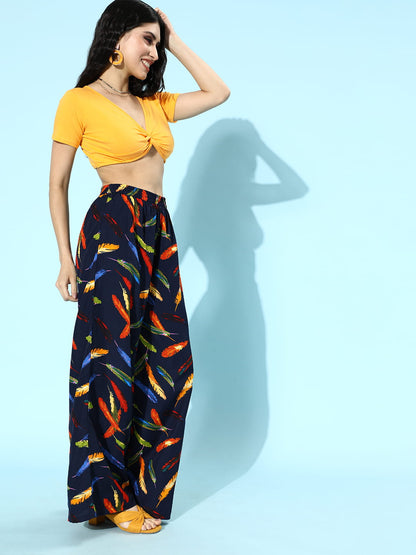 SCORPIUS Navy Printed pants with Croptop