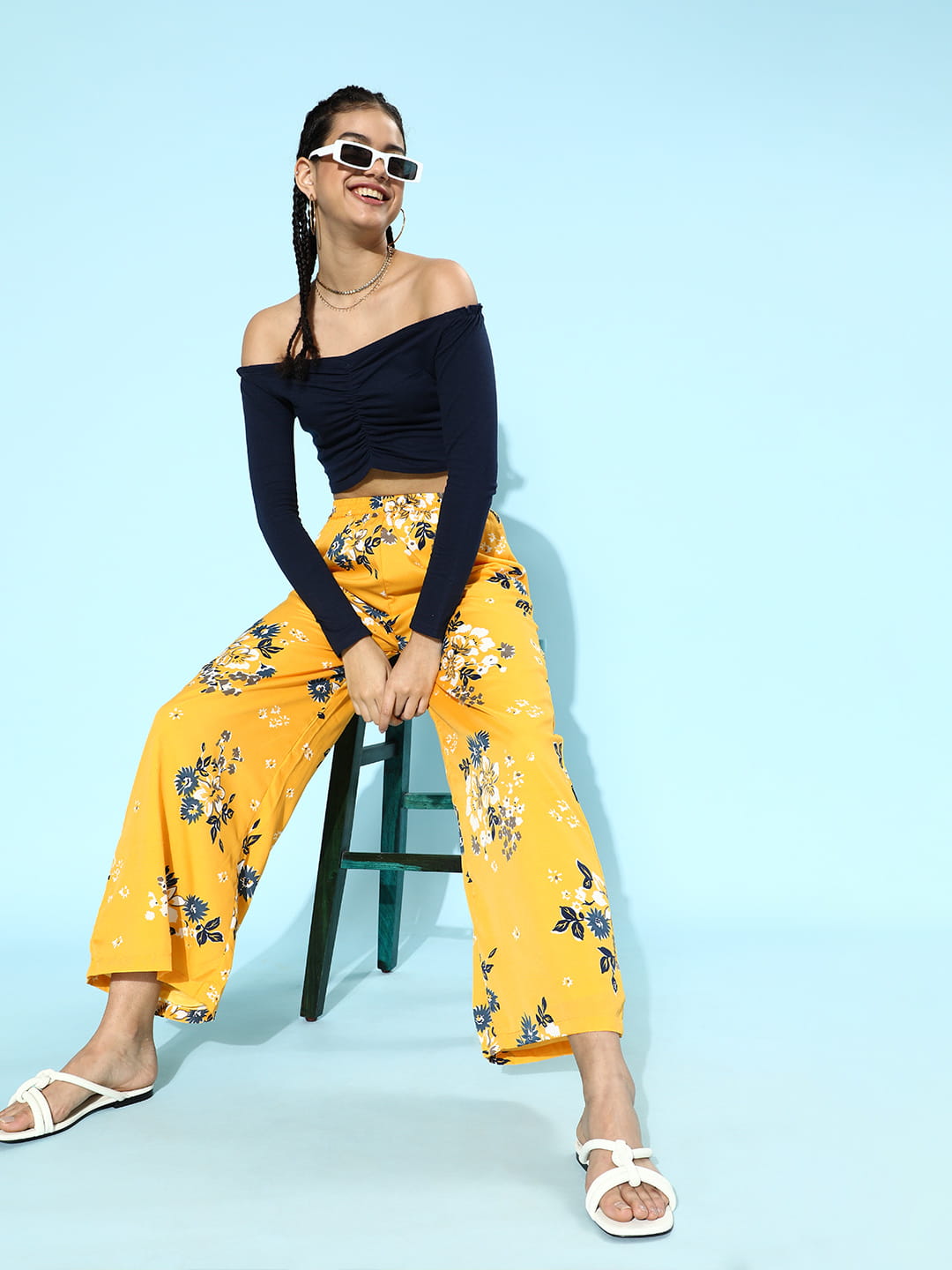 SCORPIUS Yellow Printed pants with Croptop