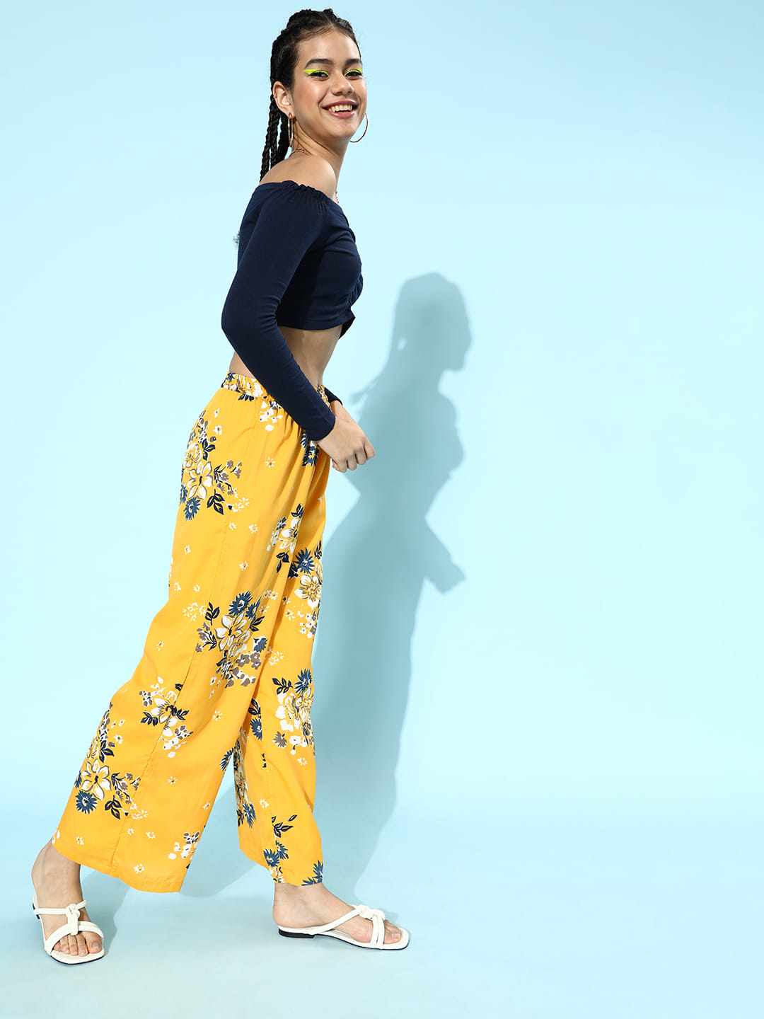 SCORPIUS Yellow Printed pants with Croptop