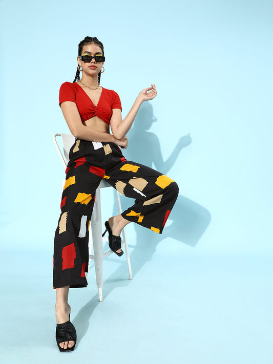 SCORPIUS Black Printed pants with Croptop