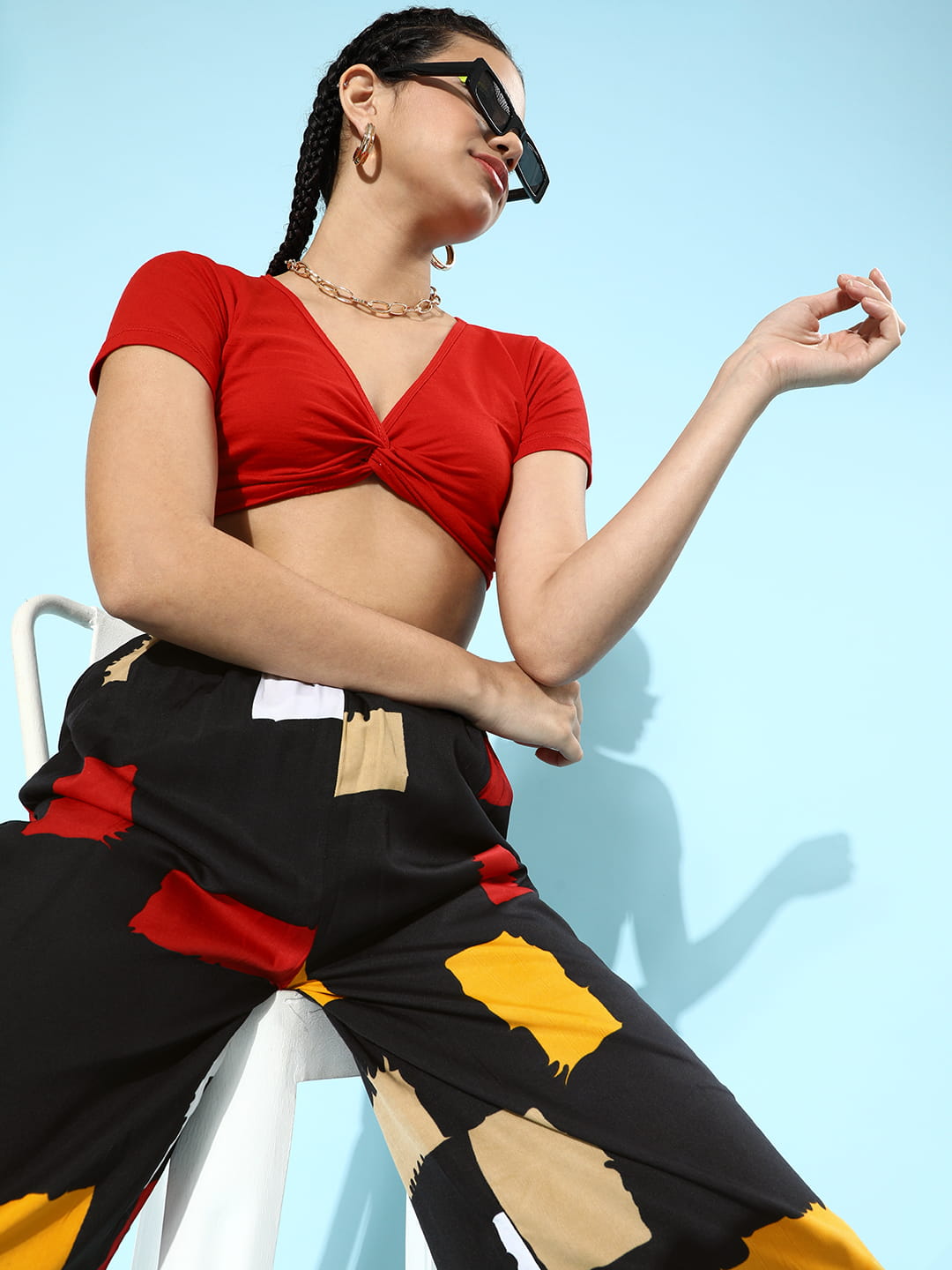 SCORPIUS Black Printed pants with Croptop