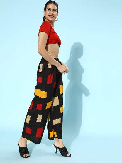 SCORPIUS Black Printed pants with Croptop