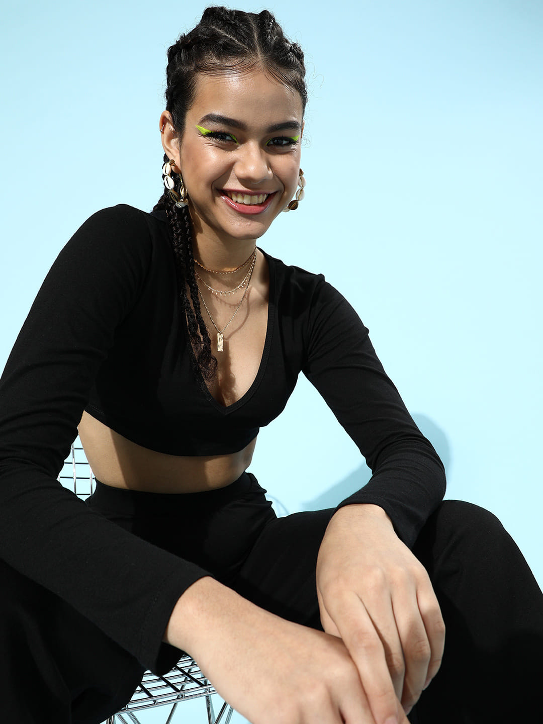 SCORPIUS Black Deep neck Coord Set with Pants