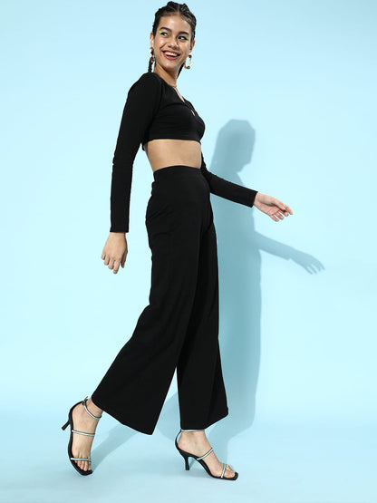 SCORPIUS Black Deep neck Coord Set with Pants