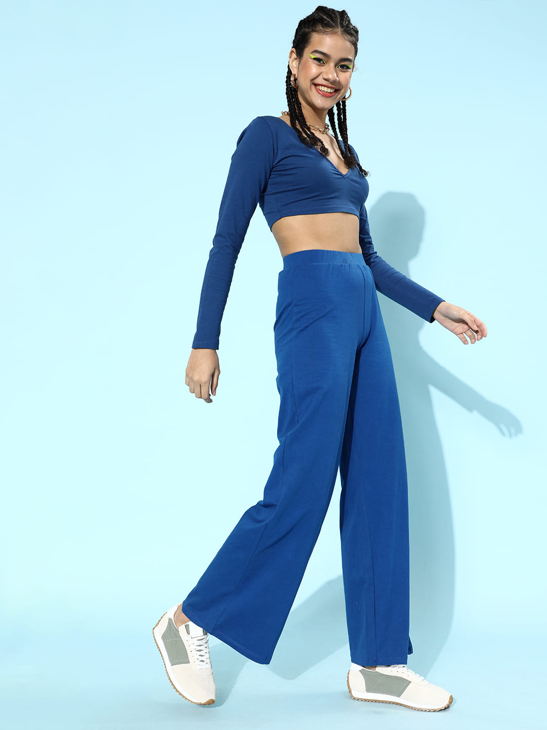 SCORPIUS Royal Blue Deep neck Coord Set with Pants